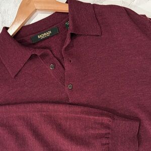 Bachrach Men's Merino Wool Deep Red Long Sleeve Polo Shirt | Size XL
